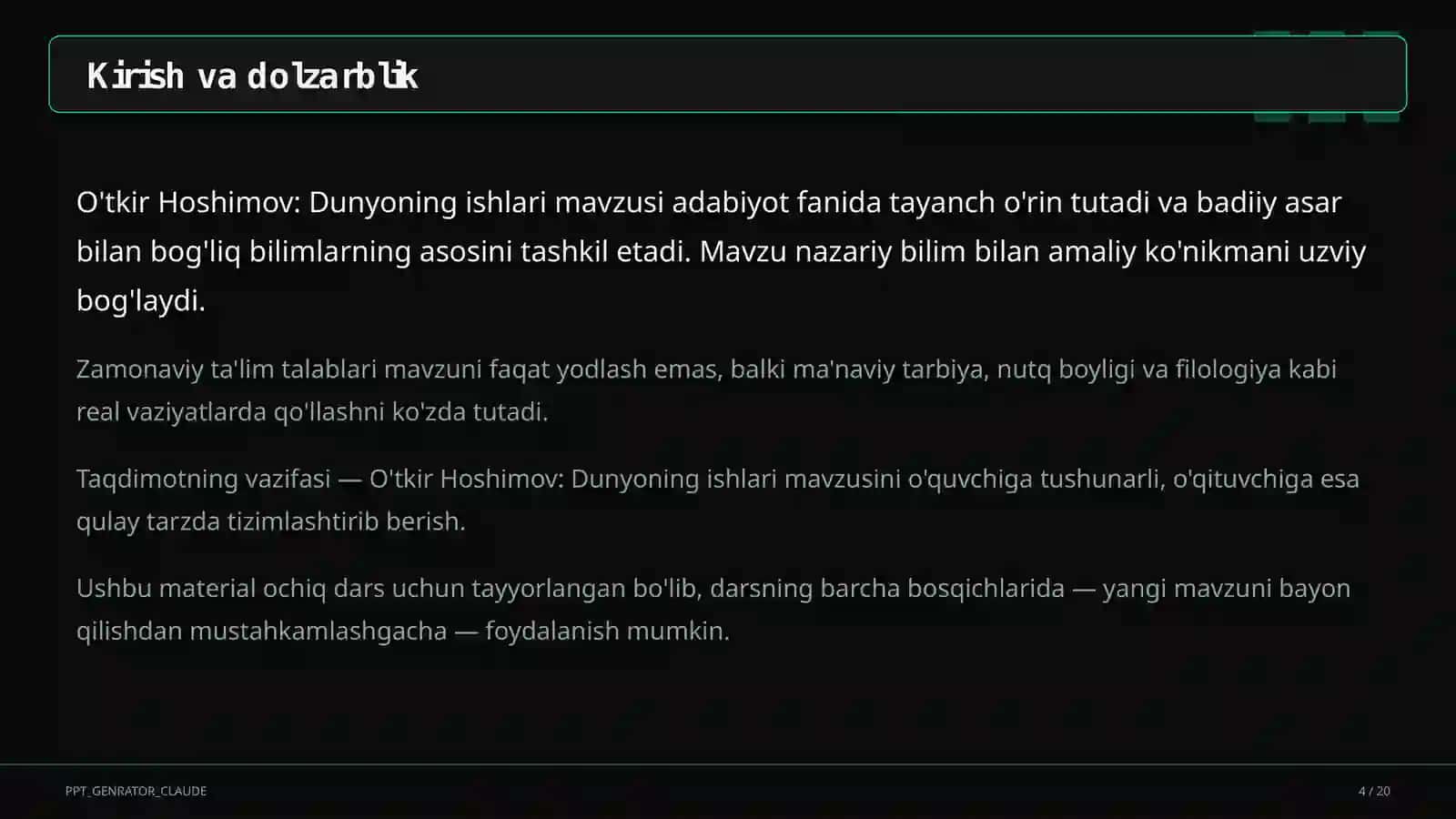 O'tkir Hoshimov: Dunyoning ishlari (7-sinf) 4