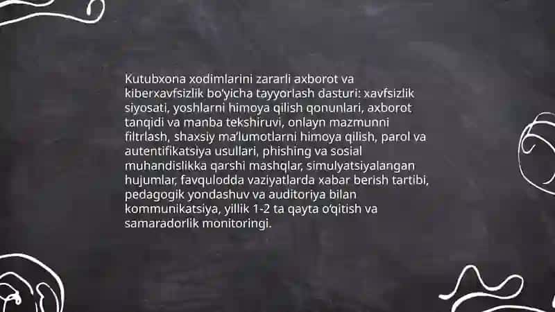 Axborot-kutubxona muassasalarida yoshlarni zararli axborot va hurujlardan himoya qilish hamda kitob õqishga jalb etish 4