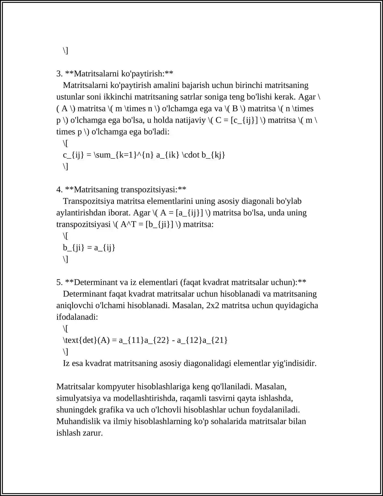 MATRITSA MAʼLUMOTLAR TUZILMASI (MATRIX DATA STRUCTURE). PYTHON VA CPP DASTURLAR 4
