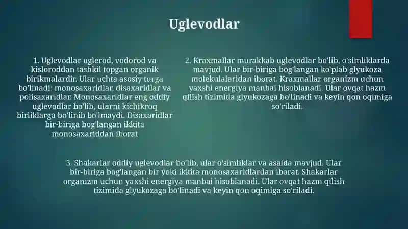 OʻSimlik Tarkibidagi Organik Moddalar 4