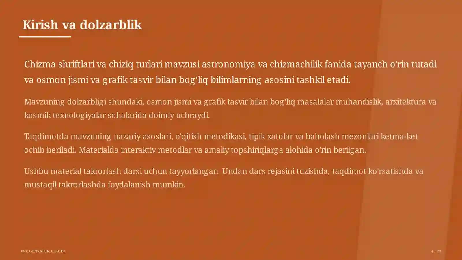 Chizma shriftlari va chiziq turlari (8-sinf) 4