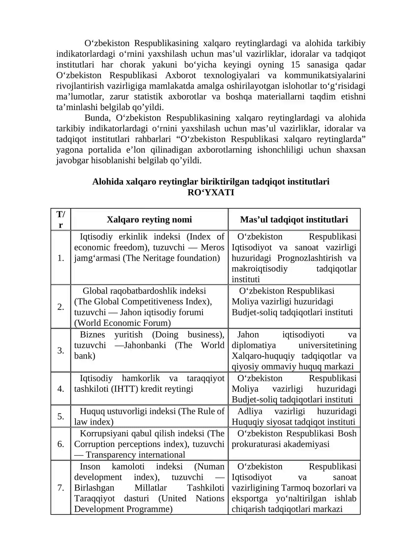 13-mavzu. Yangi O‘zbekiston ijtimoiy-siyosiy, iqtisodiy va madaniy hayotida roʻy berayotgan oʻzgarishlarning xalqaro reyting va indekslarda aks etishi 4