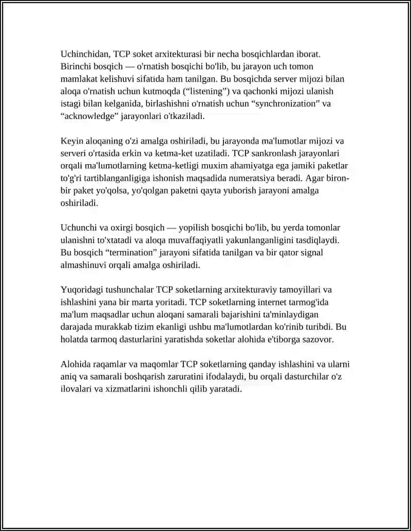 TCP Soketning asosiy tushunchalari va arxitekturasi 4