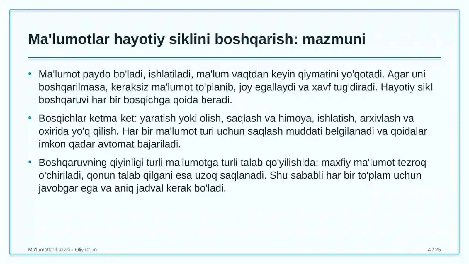 Yo'l harakati xavfsizligi xizmatida ma'lumotlar hayotiy siklini boshqarish 4