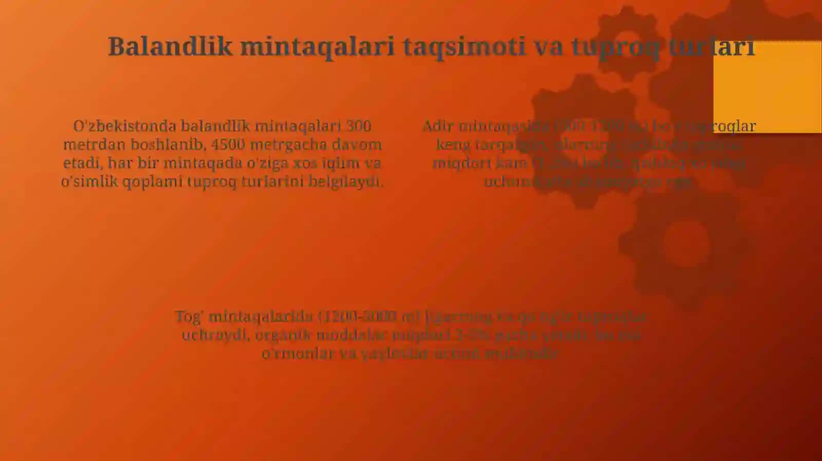 O‘zbekistonning balandlik mintaqasi tuproqlari joylashuvi geografiyasi 4