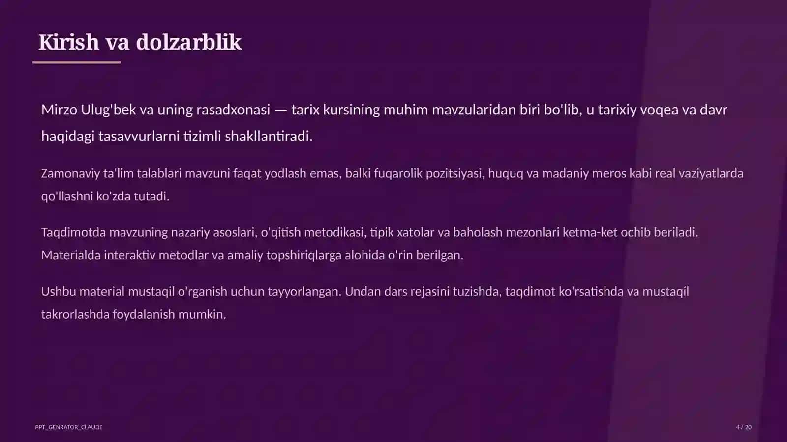 Mirzo Ulug'bek va uning rasadxonasi (5-sinf) 4