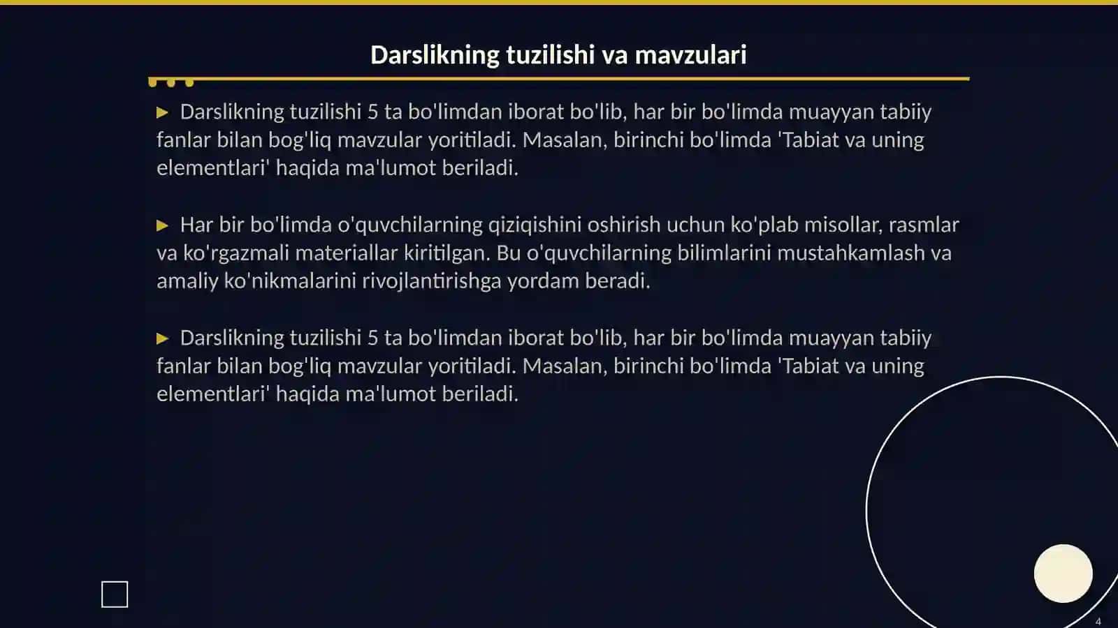 1-sinf tabiiy fanlar dasturi va darslikni oʻrganish 4
