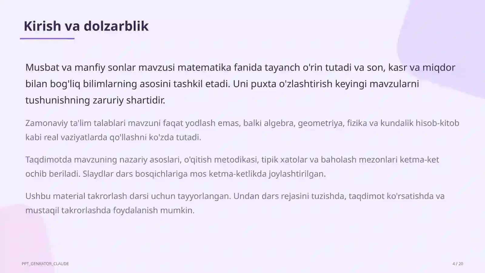 Musbat va manfiy sonlar (6-sinf) 4