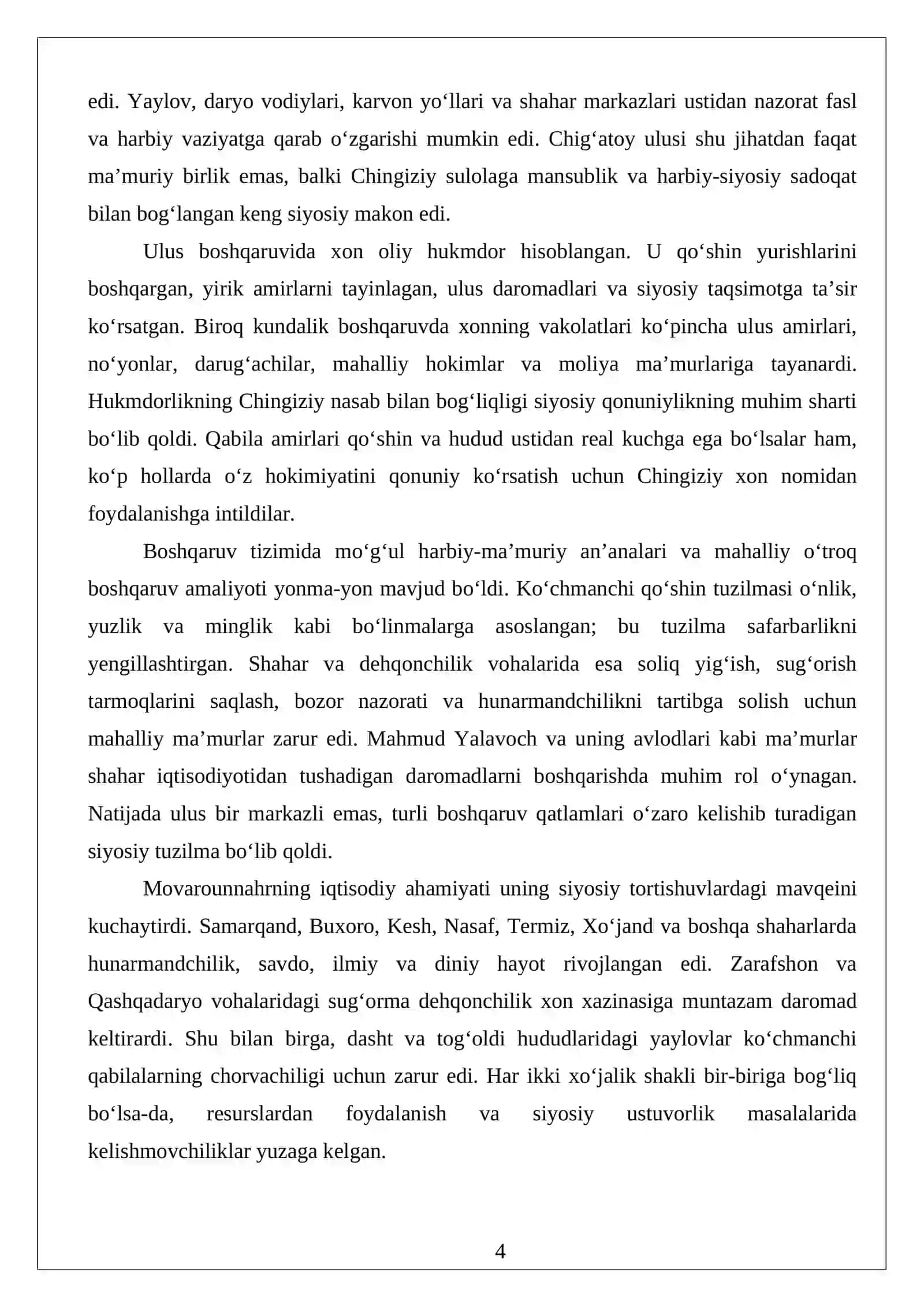 CHIG‘ATOY ULUSINING SIYOSIY PARCHALANISHI VA MOVAROUNNAHRDA MUSTAQIL HOKIMLIKLARNING SHAKLLANISHI 4