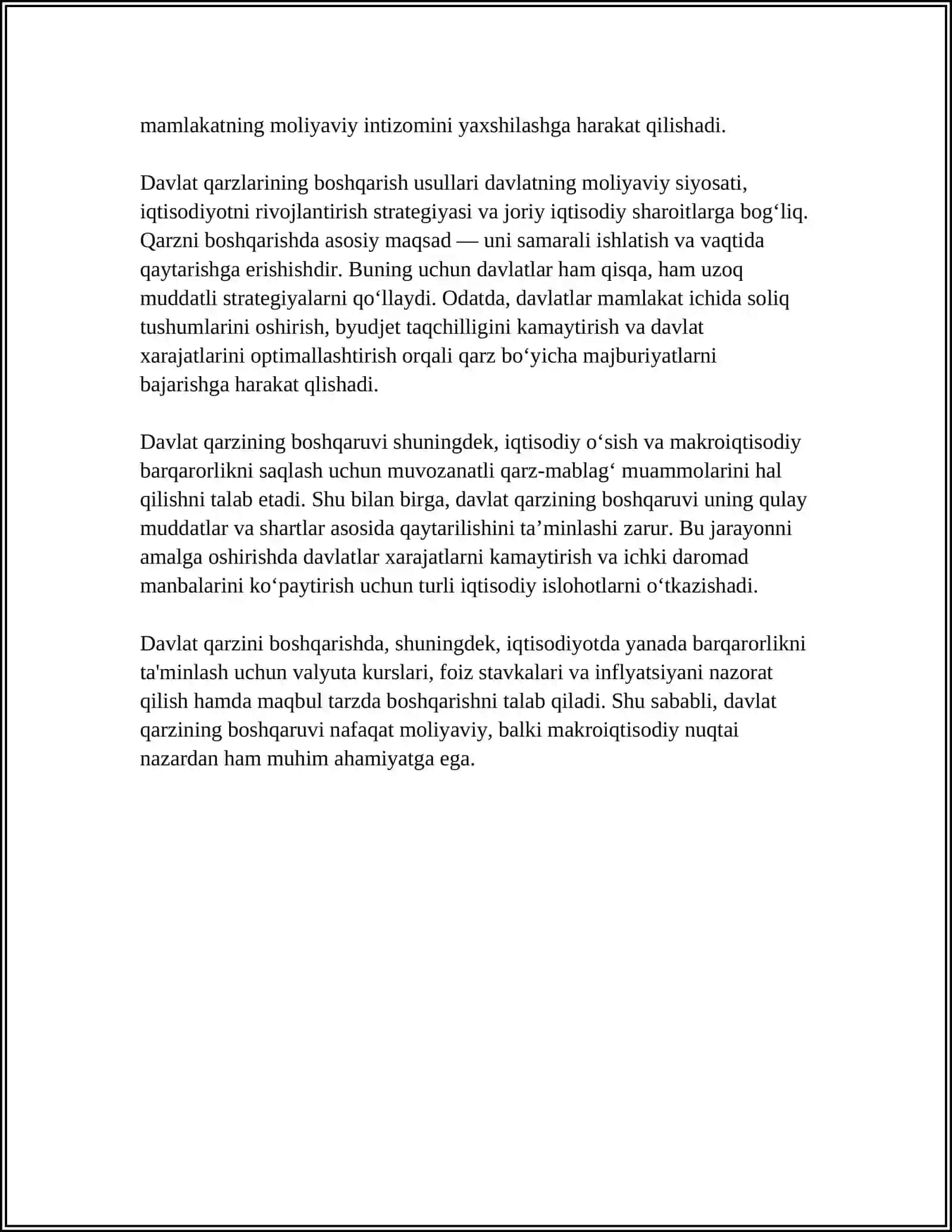 DAVLAT QARZI: TUSHUNCHASI, TURLARI VA BOSHQARISH USULLARI 4