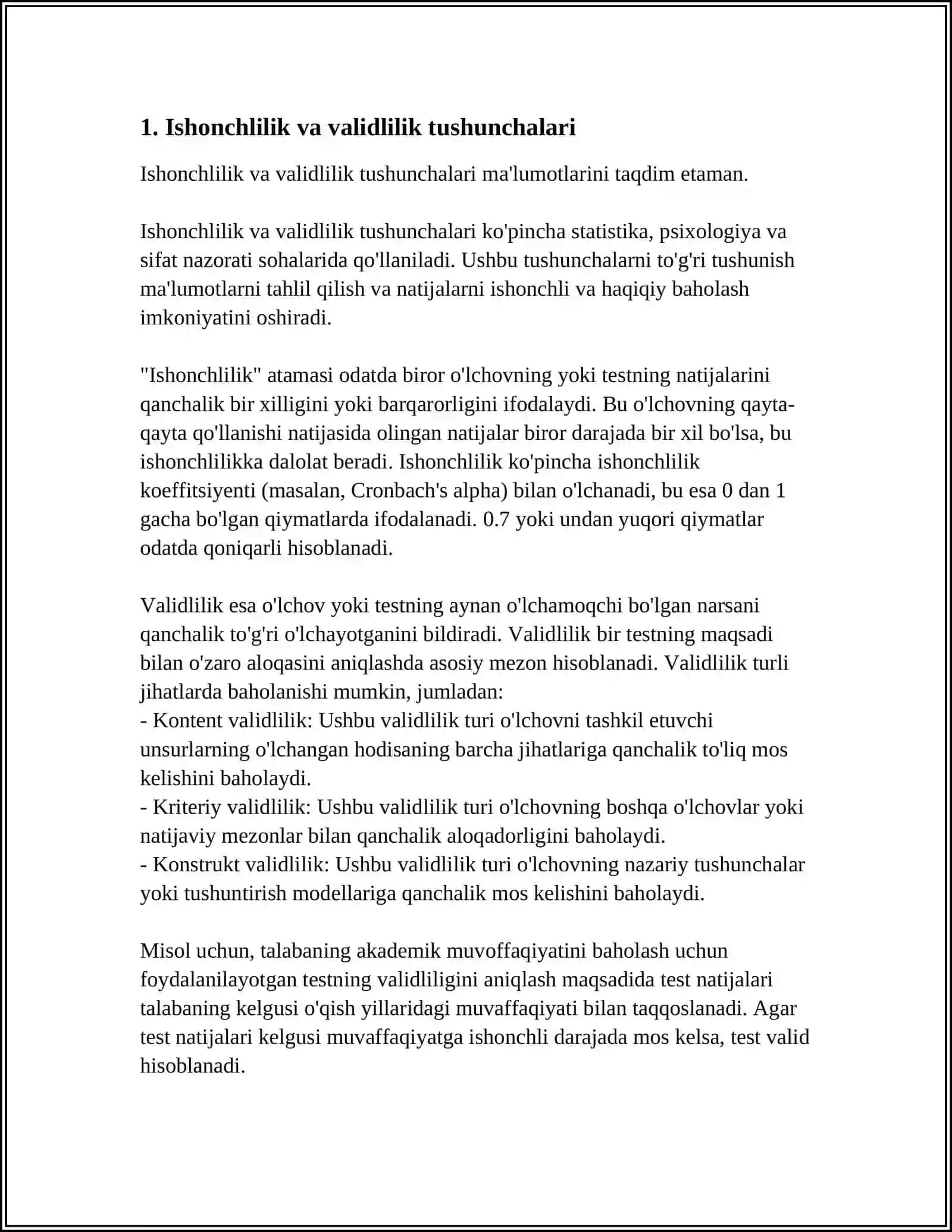 ISHONCHLI VALIDLI TESTLARNI YARATISH TAMOYILI VA METODLARI 4