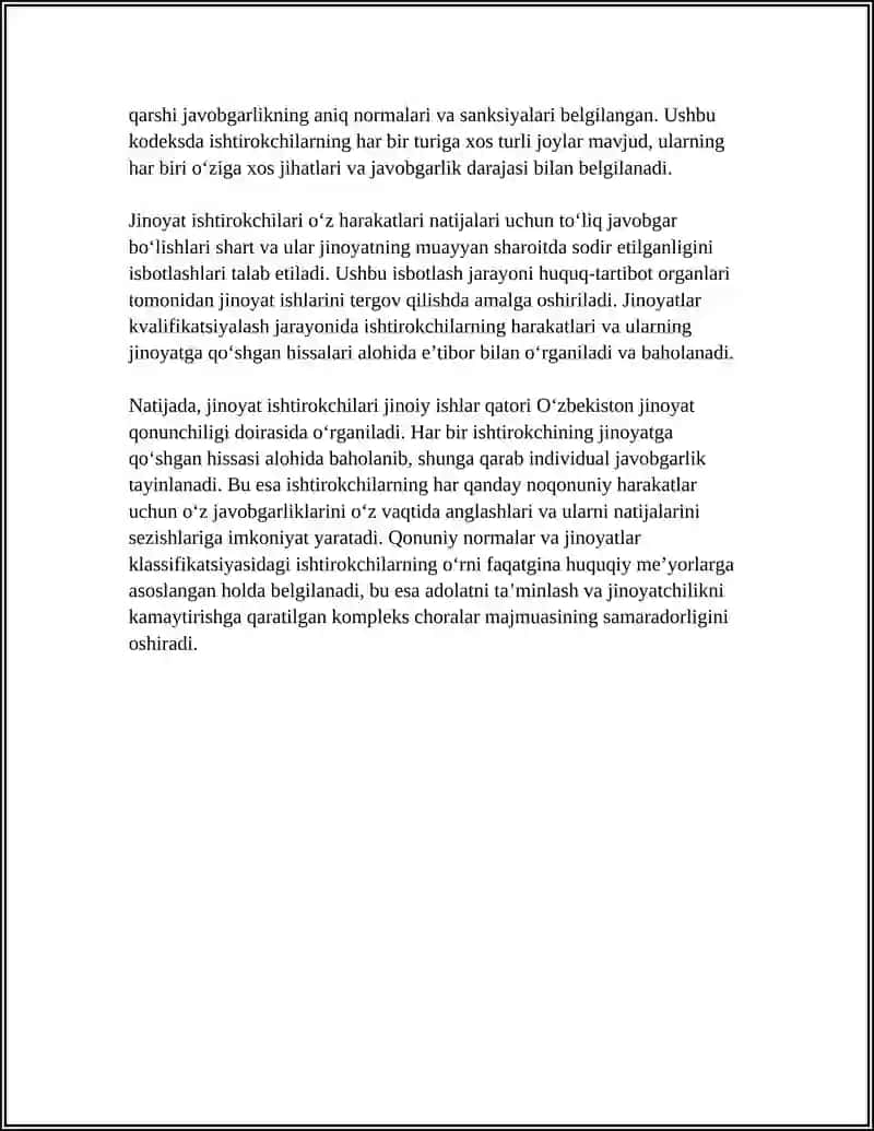 Jinoyat Ishtirokchilarning Javobgarlik Asoslari va Ularning Harakatlarini Kvalifikatsiya Qilish 4