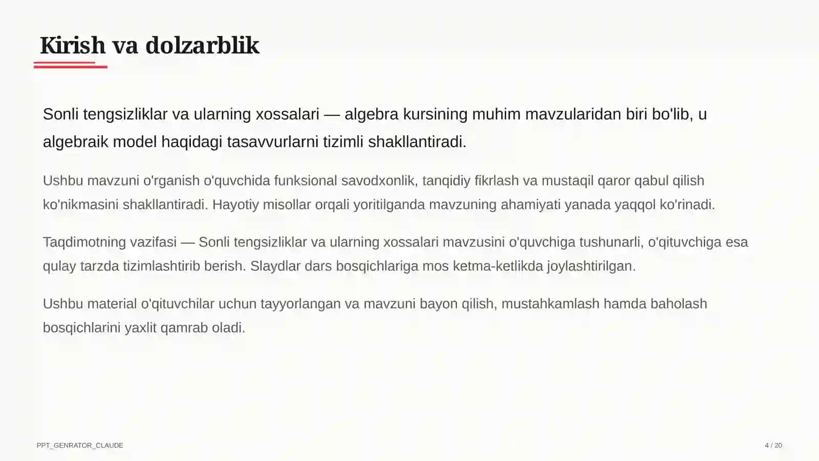 Sonli tengsizliklar va ularning xossalari (8-sinf) 4