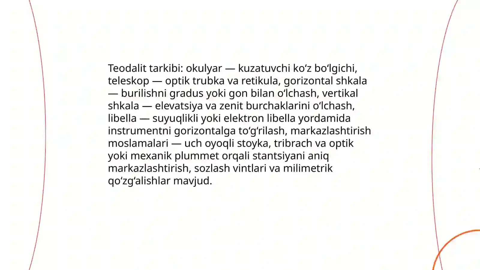 Teodalitli syomka. Mohiyati, tarkibi va ish tartibi. Dala ishlari. Joy tafsilotlarini syomka qilish metodlari 4
