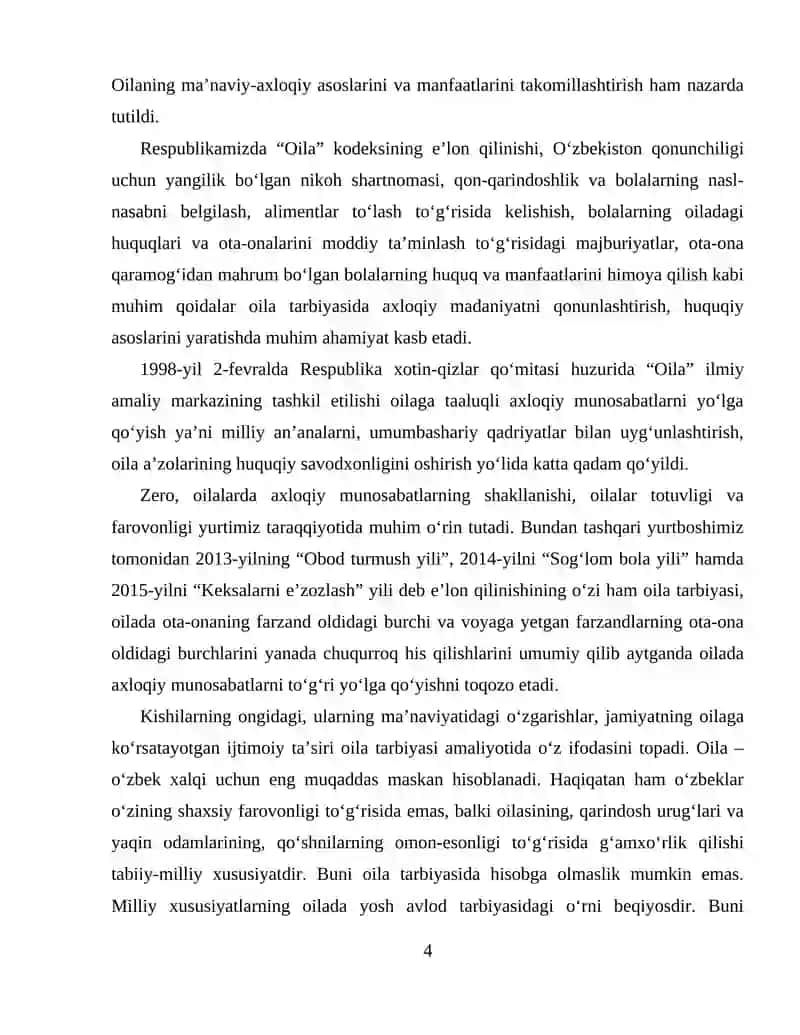 KURS ISHI Oilaviy munosabatlarda milliy urf-odatlarning o`rni 4