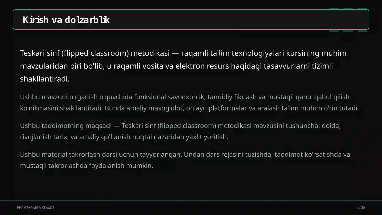 Teskari sinf (flipped classroom) metodikasi 4