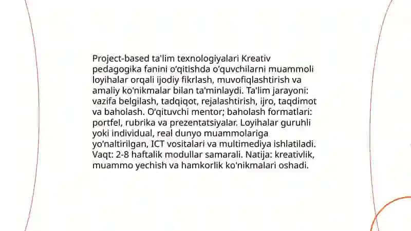 Kreativ pedagogika fanini oʻqitishda pedagogik texnologiyalardan foydalanish 4