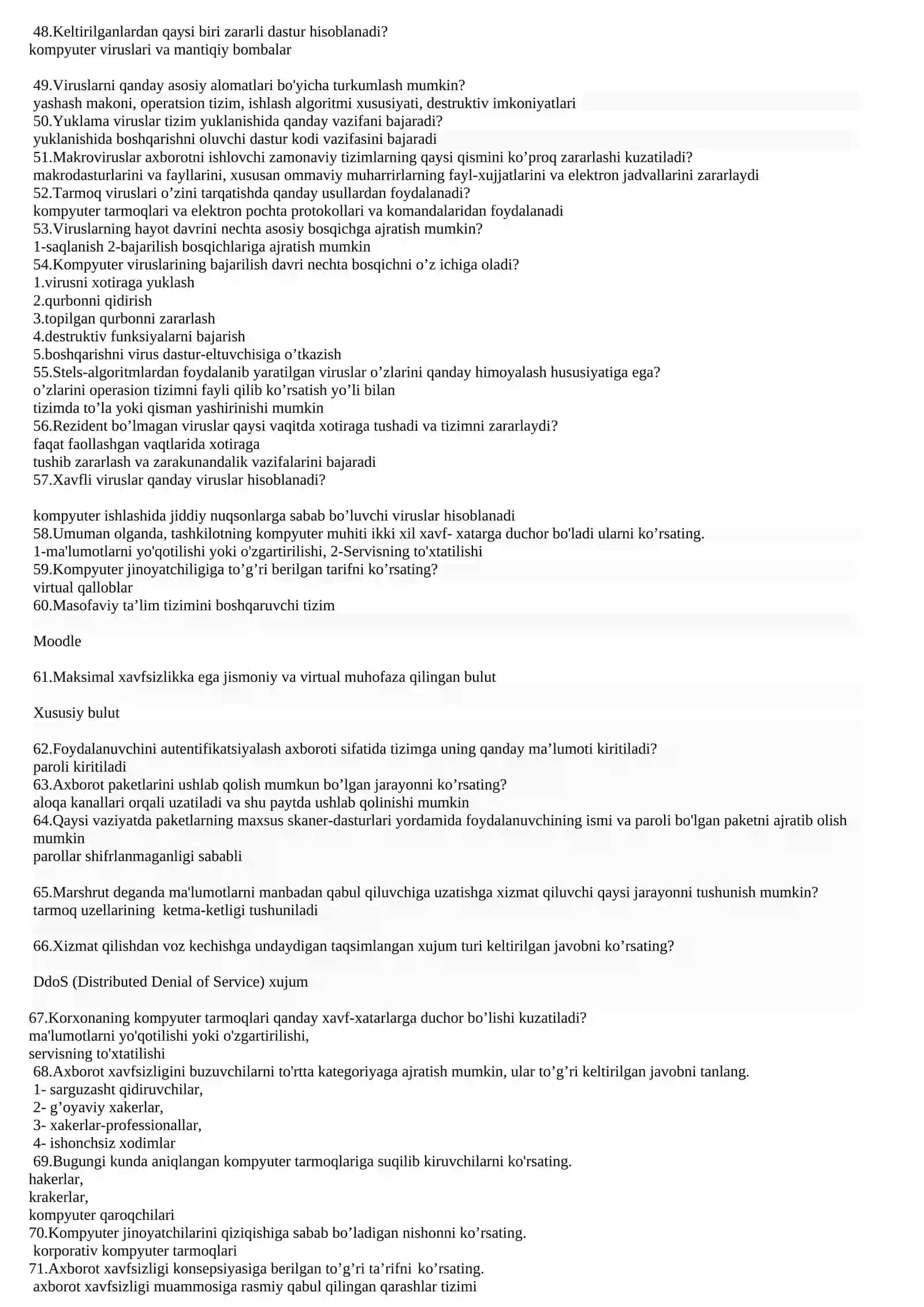 Informatika va AT testlar to'plami. 4