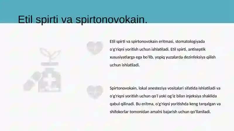 Etil spirti va spirtonovokain eritmasi 4