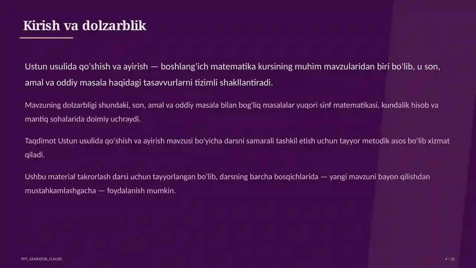 Ustun usulida qo'shish va ayirish (3-sinf) 4