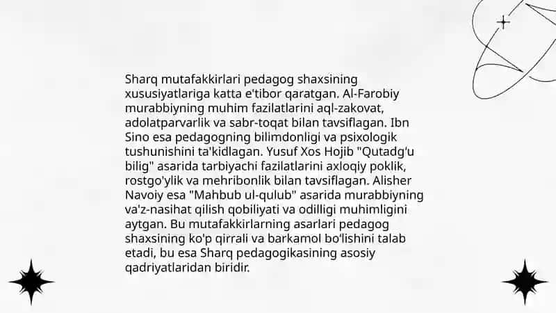 Sharq mutafakkirlarining ilmiy merosida pedagog shaxsini o‘rganish 4