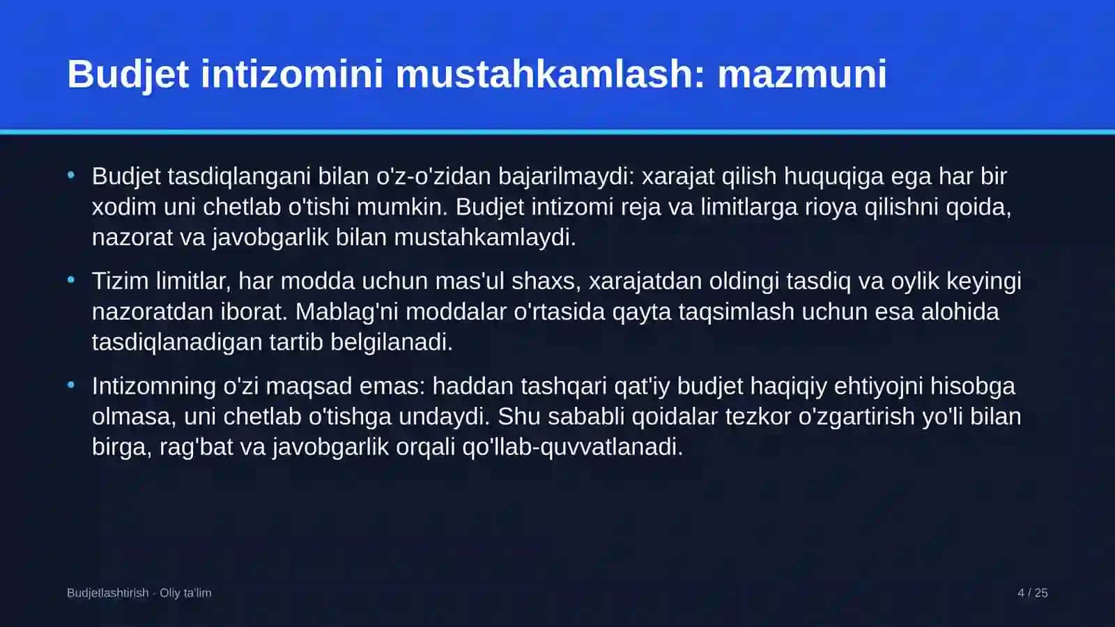 Kafelarda budjet intizomini mustahkamlash 4