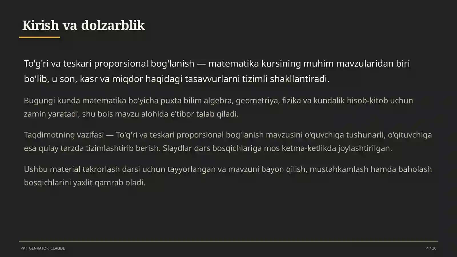 To'g'ri va teskari proporsional bog'lanish (6-sinf) 4