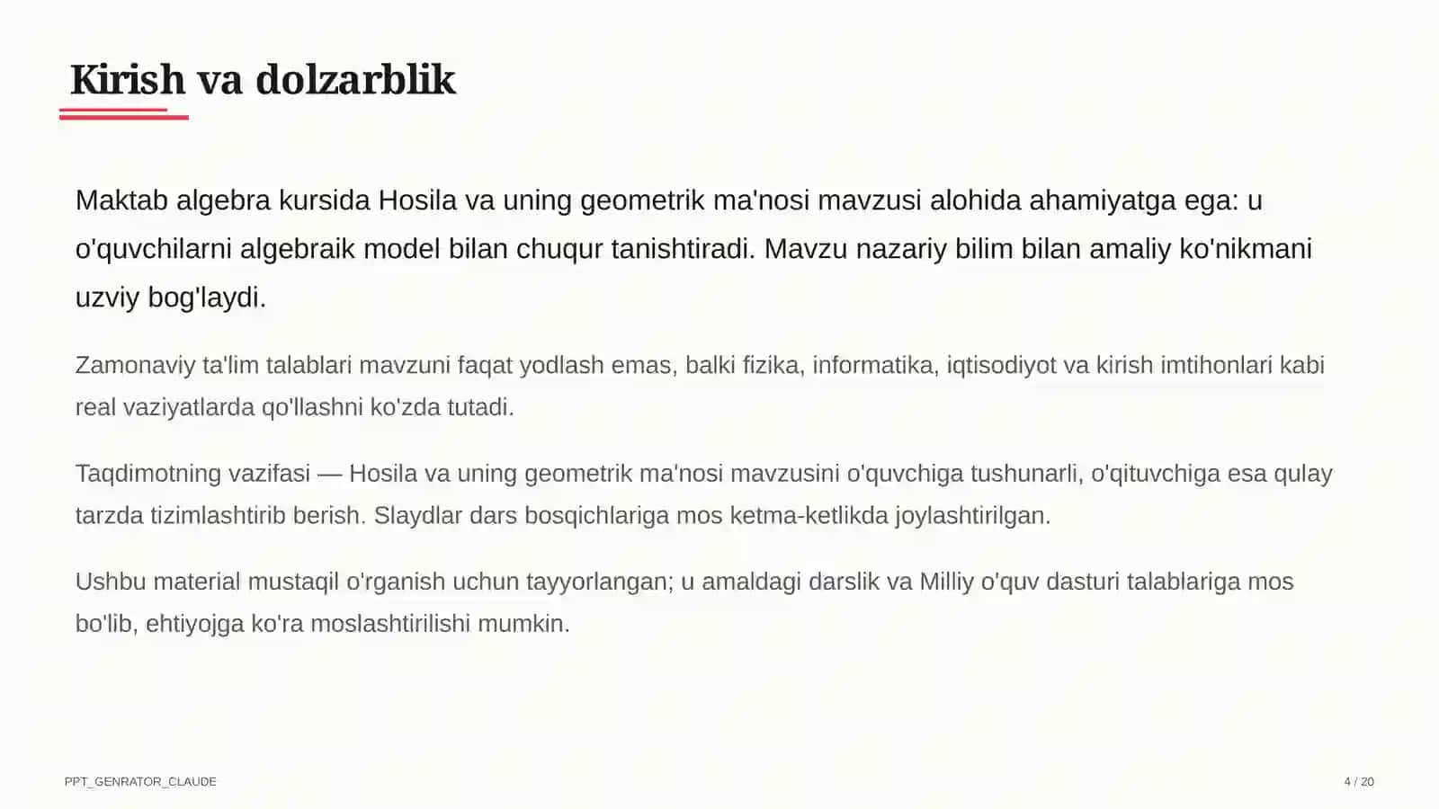 Hosila va uning geometrik ma'nosi (11-sinf) 4