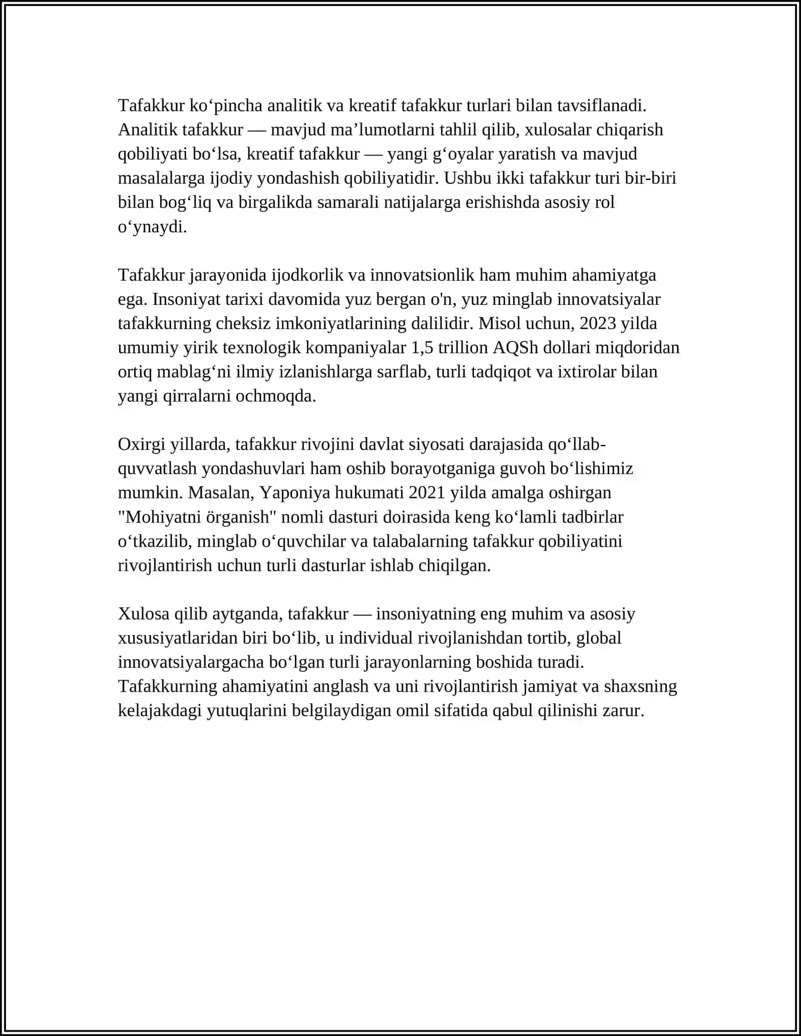 TAFAKKUR OPERATSIYALARI TAFAKKUR SHAKLLARI TURLARI 4