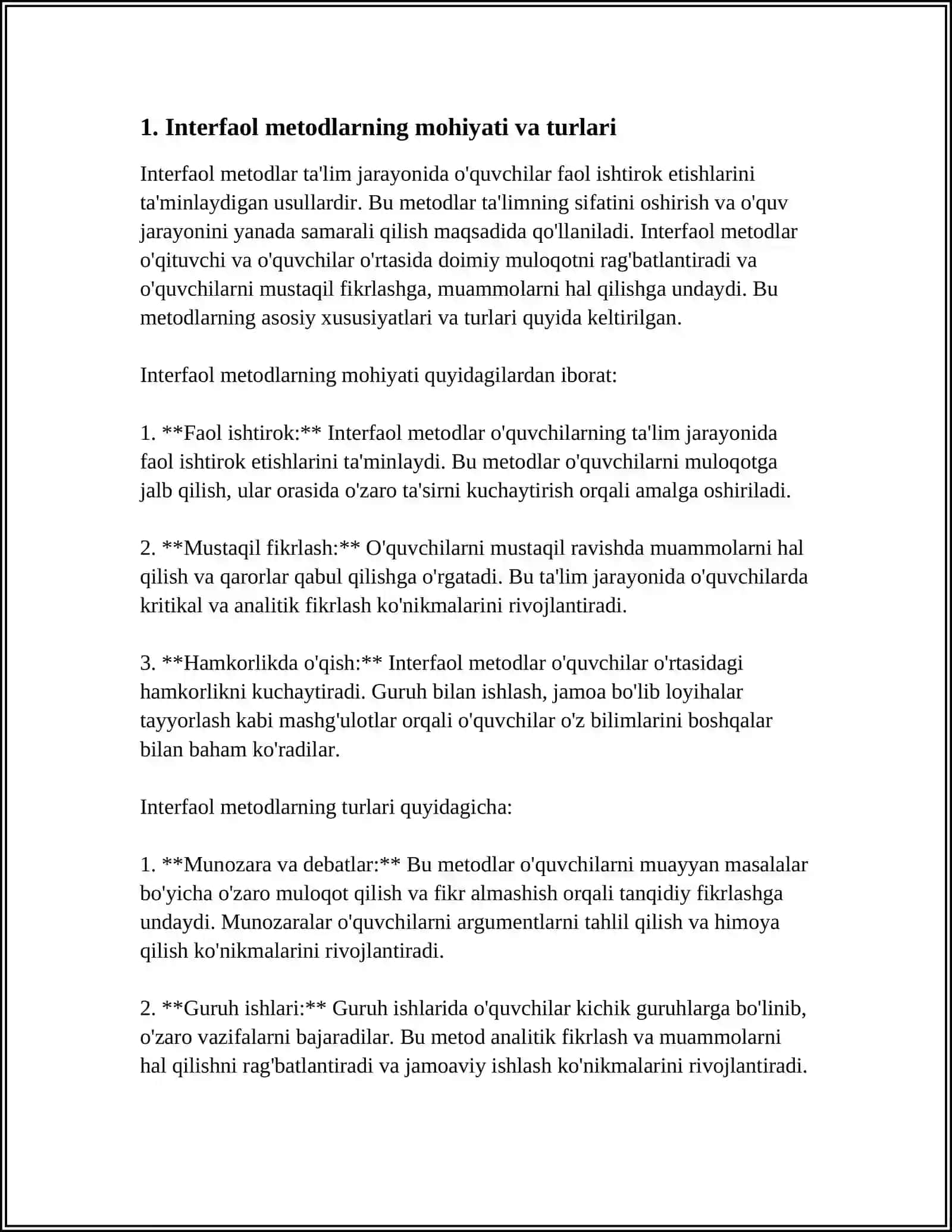 UMUM TAʼLIM MAKTABLARIDA TARBIYA FANINI OʻQITISH JARAYONIDA OʻQUVCHILARNING BILIM KOʻNIKMA MALAKALARINI BAHOLASHDA INTERFAOL METODLARDAN FOYDALANISH 4