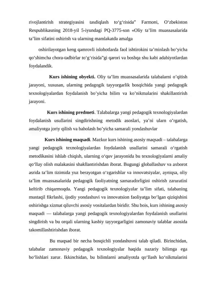 Talabalarga yangi pedagogik texnologiyalardan foydalanish usullarini singdirishning metodik asoslari 4