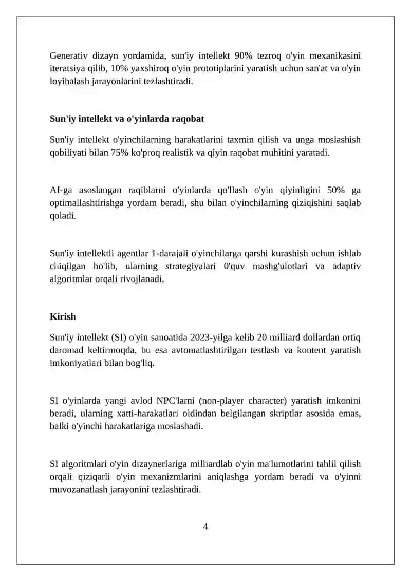 Suniy Intellektning o'yin sanoatiga ta'siri 4