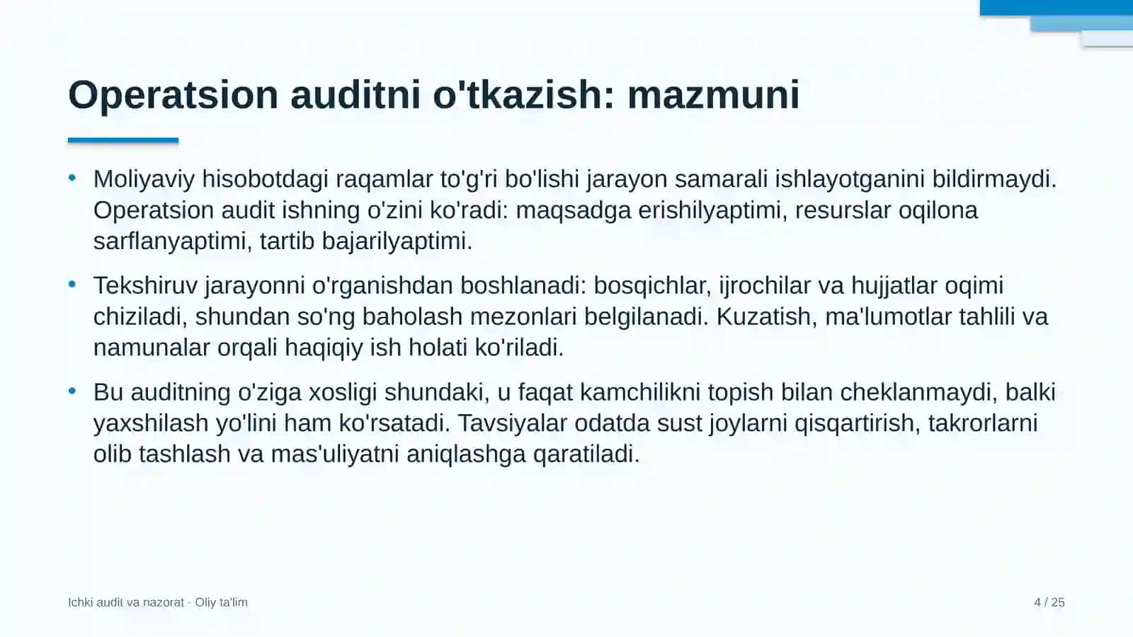 xalqaro tashkilotlarda operatsion auditni o'tkazish 4107 4