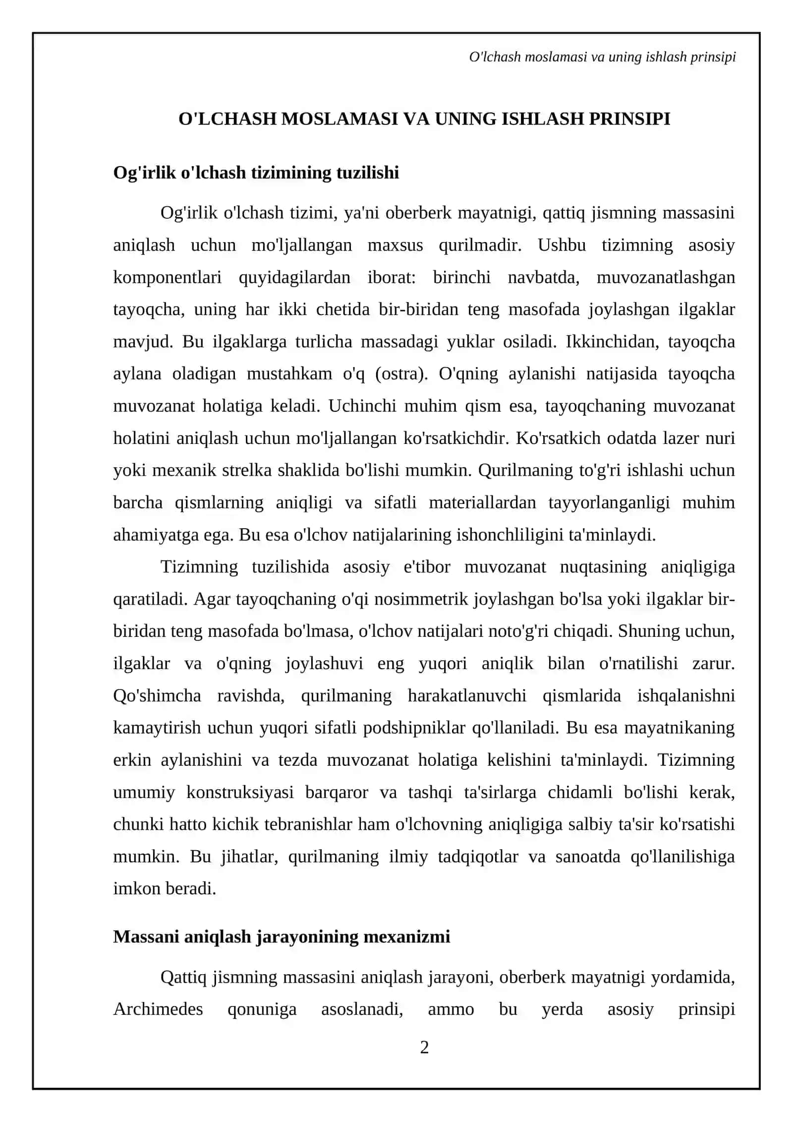 Oberberk mayatnigi yordamida qatiq jismning massasini aniqlash 4