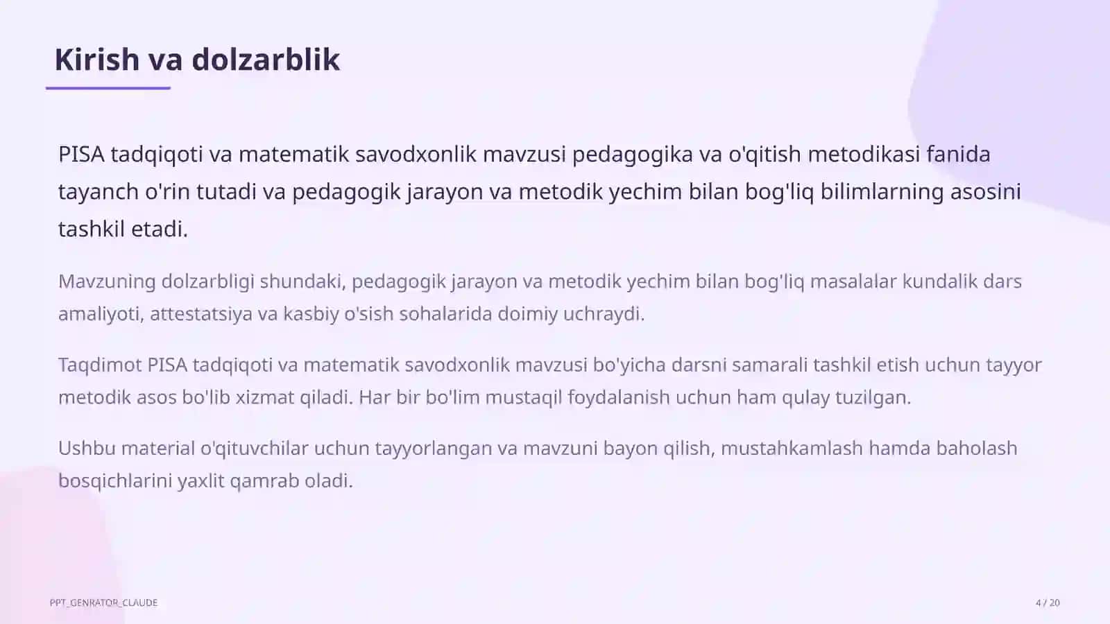 PISA tadqiqoti va matematik savodxonlik 4