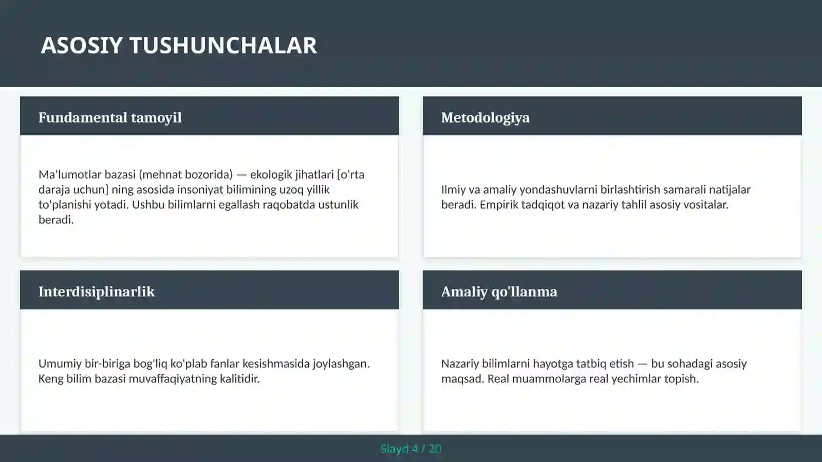 Ma'lumotlar bazasi (mehnat bozorida) — ekologik jihatlari [o'rta daraja uchun] 4