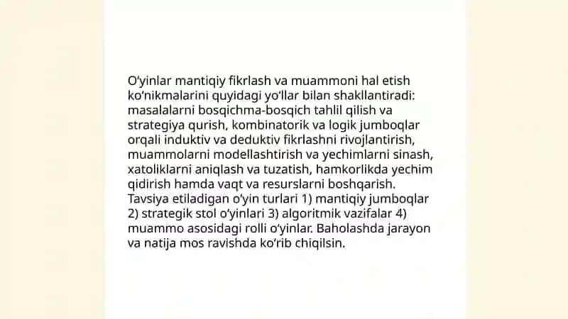 Matematik koʻnikmalarni shakllantirishda oʻquv oʻyinlaridan foydalanish 4