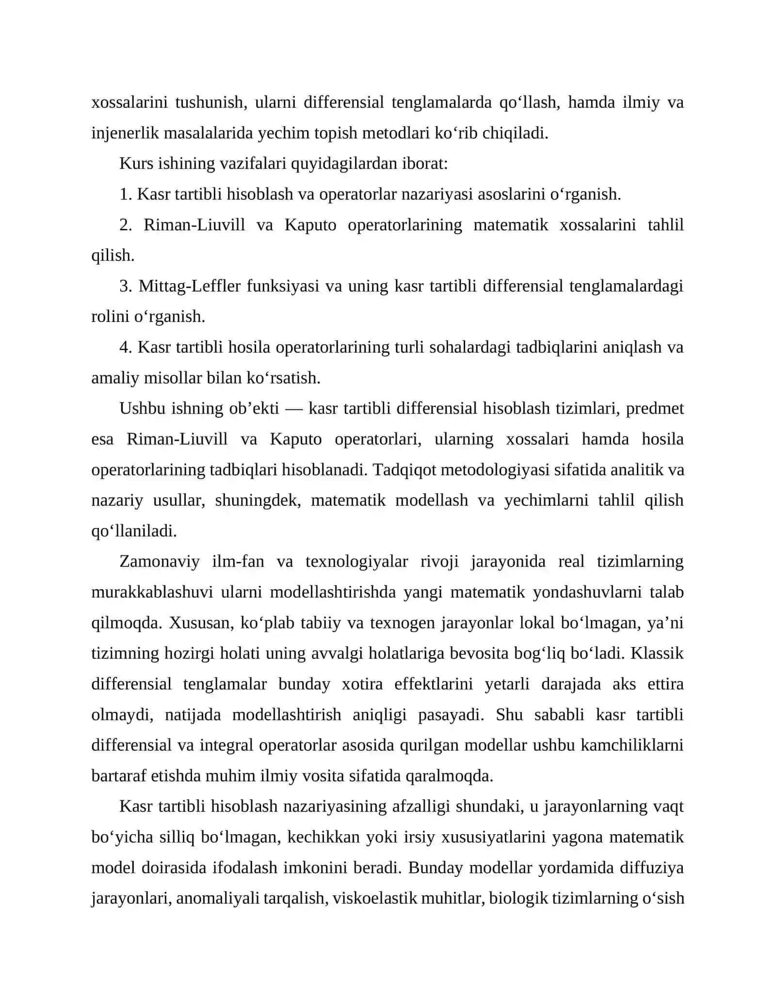 Kasr tartibli Riman-Liuvill va Kaputo operatorlari 4
