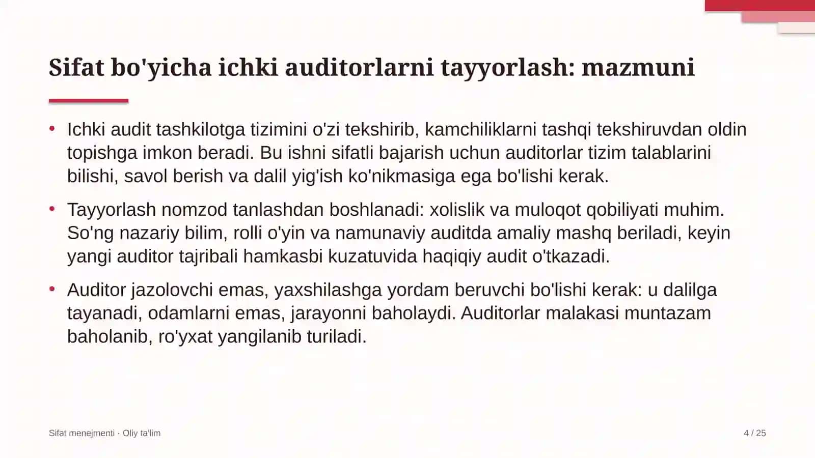 Akvaparklarda sifat bo'yicha ichki auditorlarni tayyorlash 4