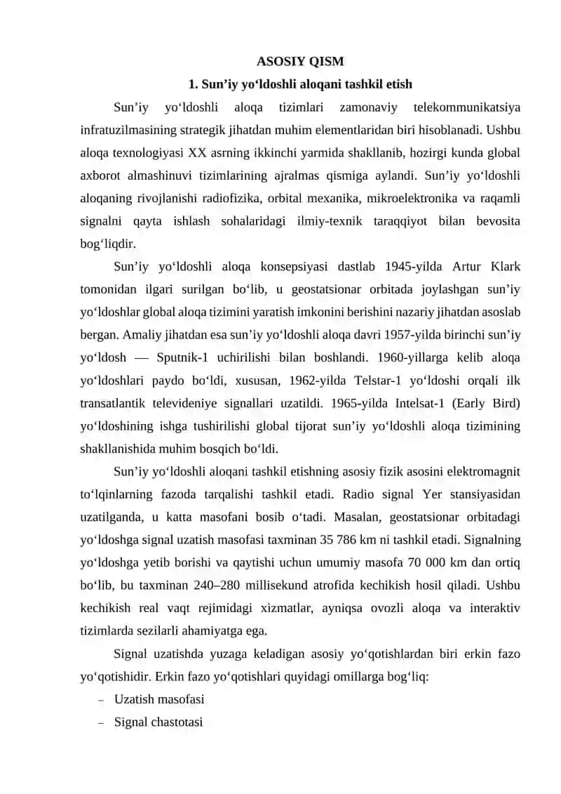 Sunʼiy yoʻldoshli aloqani tashkil etish. Sunʼiy yoʻldoshli aloqa tizimlarini tashkil etish tamoyillari. Sunʼiy yoʻldoshli aloqa tarmoqlarini tashkil etish. 4