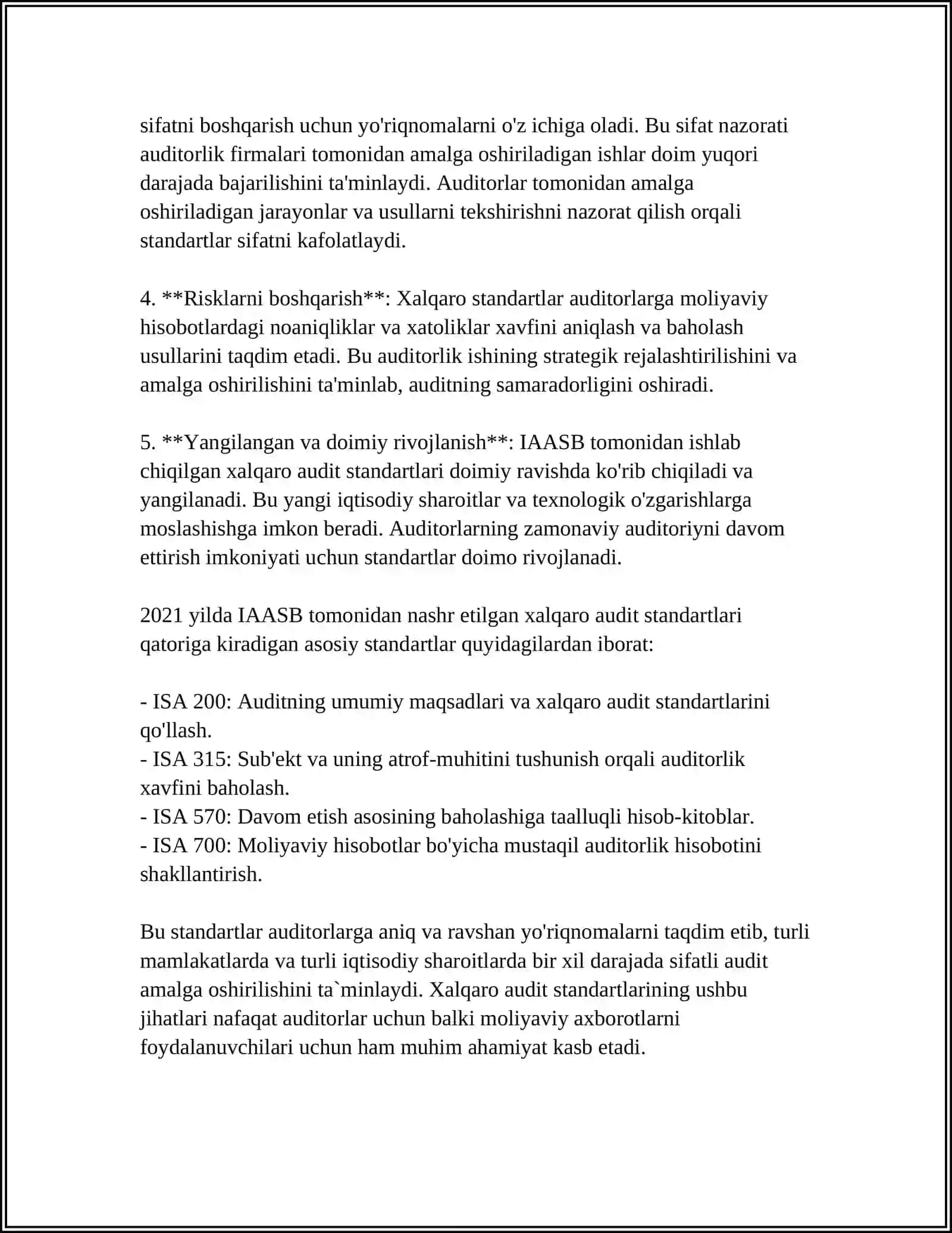 AUDITINING XALQARO STANDARTLARINI O'ZBEKISTO RESPUBLIKASIDA QO'LLASH MASALALARI 4