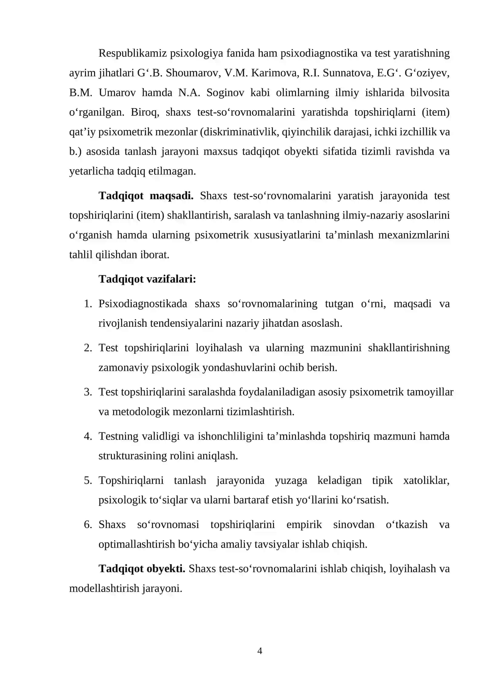 Shaxs test-so’rovnomalarini yaratishda topshiriqni tanlash mavzusidagi kurs ishi 4