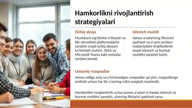 Jamoa a’zolari o‘rtasidagi hamkorlikni oshirish 4