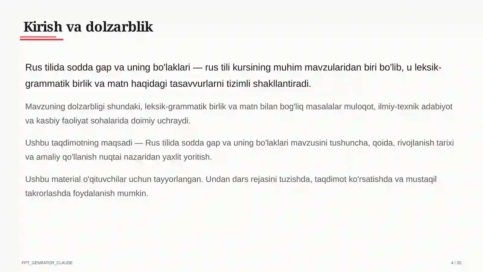 Rus tilida sodda gap va uning bo'laklari (8-sinf) 4