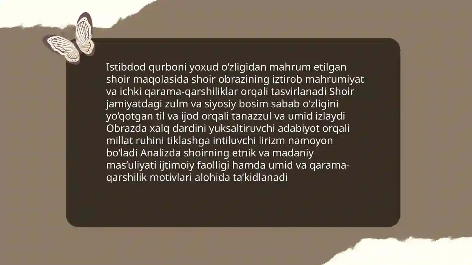 OZOD SHARAFIDDINOVNING "ijodni anglash baxti" to‘plamida "Adabiyot yashasa millat yashar", "Istibdod qurboni yoxud o‘zligidan mahrum etilgan shoir" maqolalari talqini 4