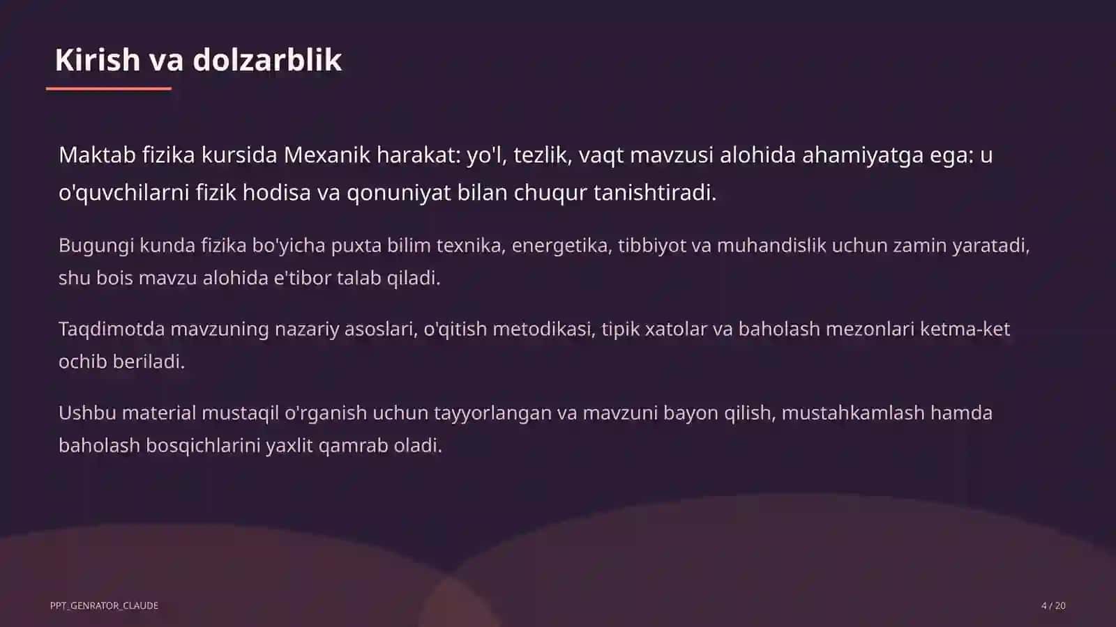Mexanik harakat: yo'l, tezlik, vaqt (6-sinf) 4