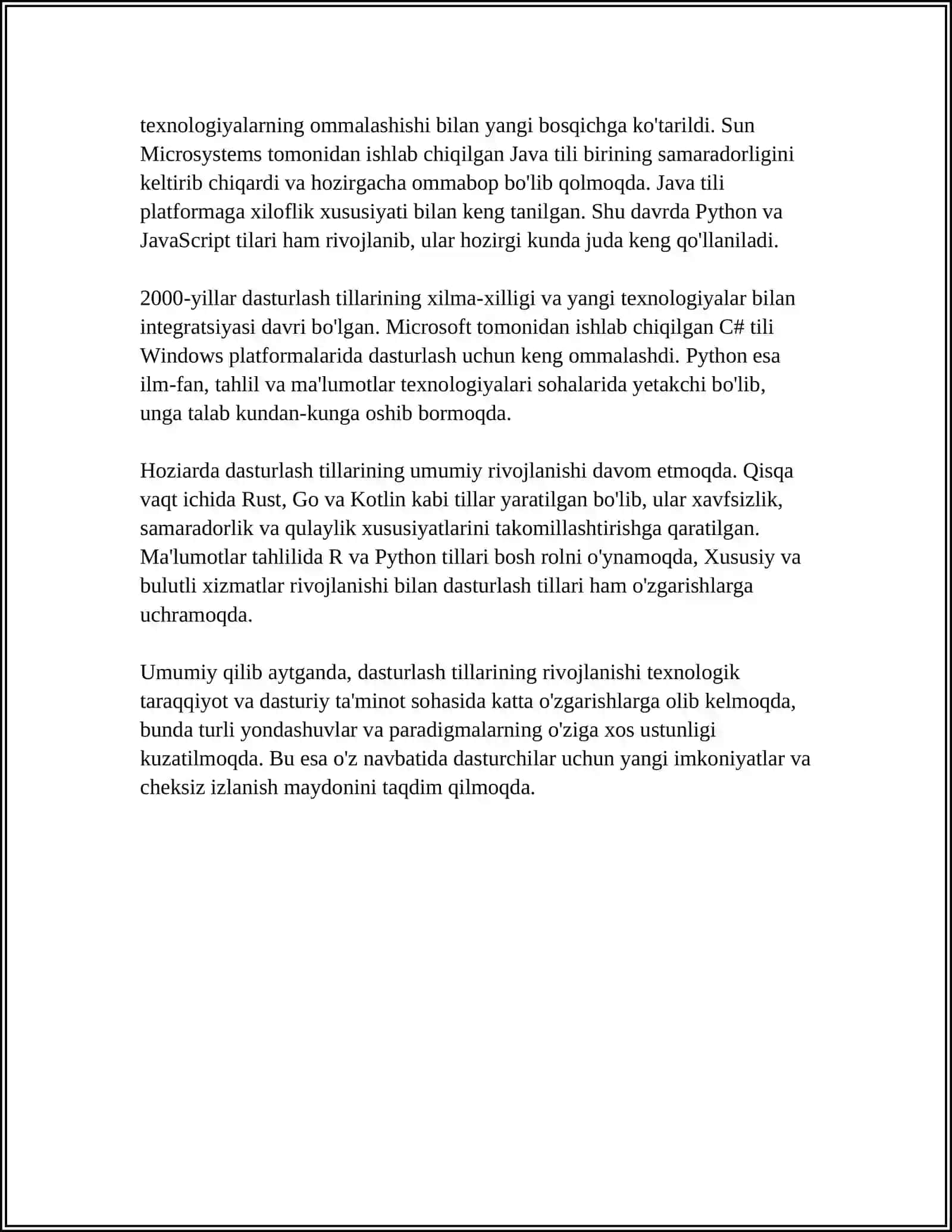 DASTURLASH TILLARINING RIVOJLANISH TARIXI.PYTHON DASTURLASH TILI 4
