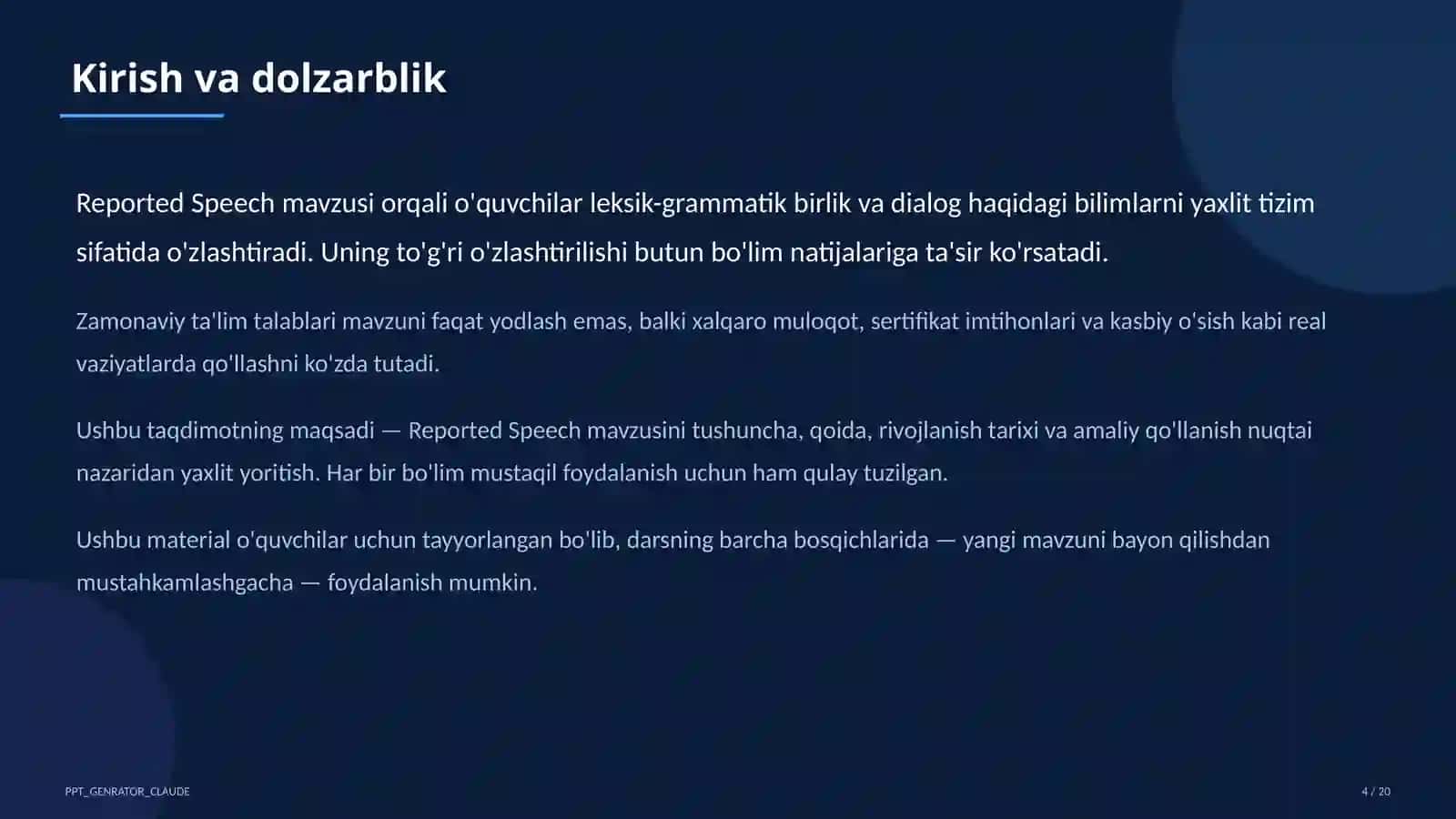 Reported Speech (9-sinf) Ingliz tili (1–11) 4
