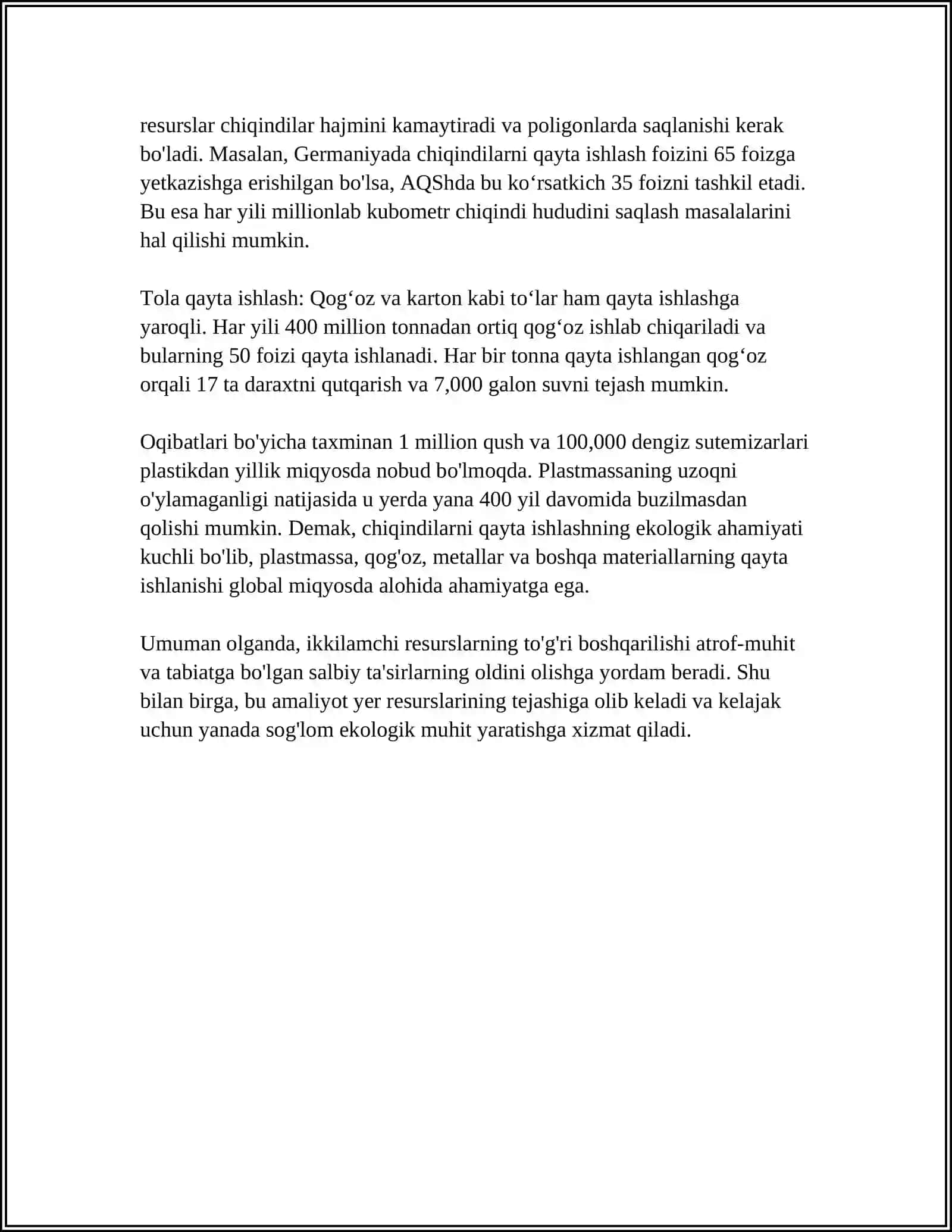 Ikkilamchi Resurslardan Foydalanishning Ekologik-Iqtisodiy Xususiyatlari 4