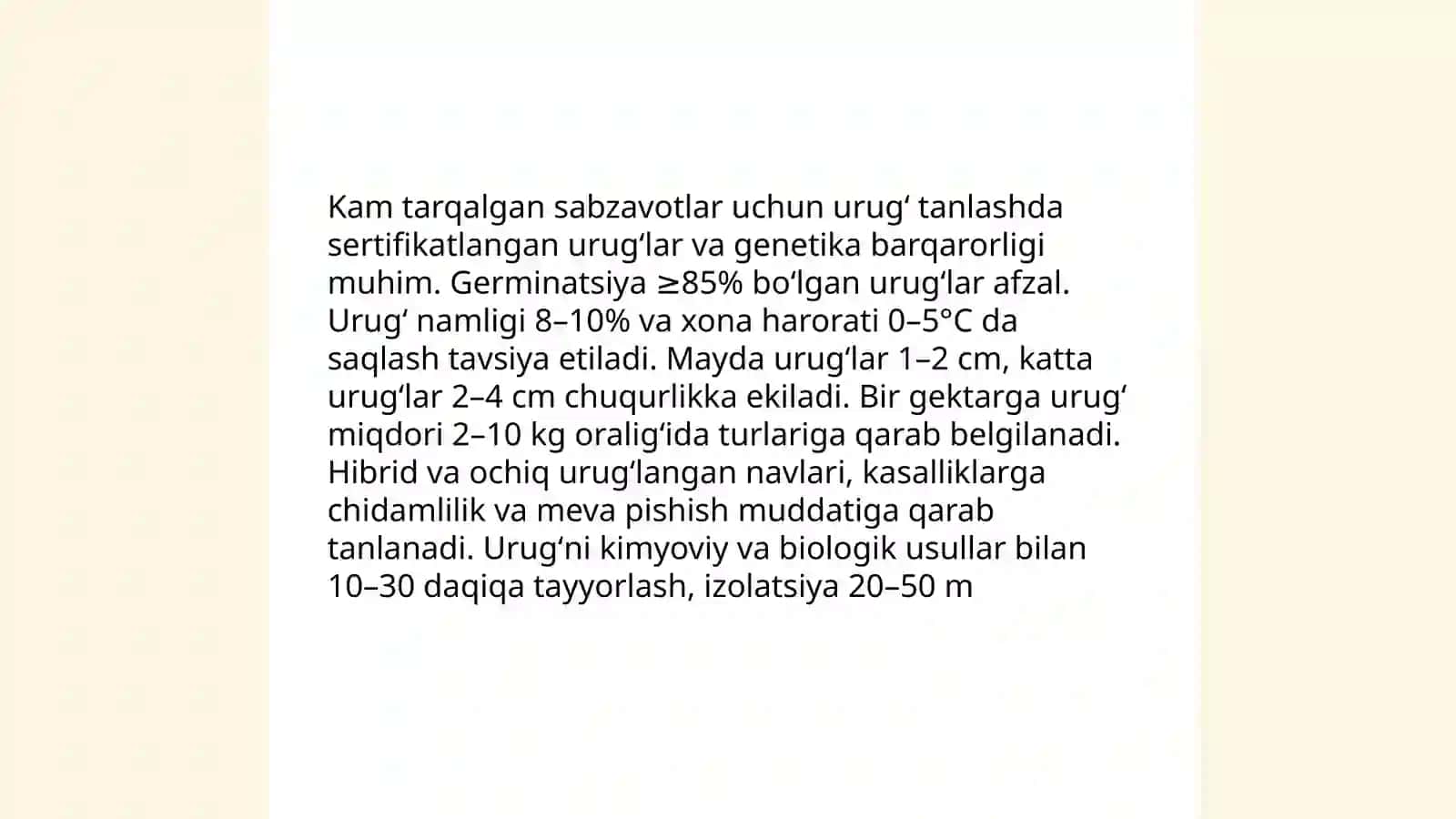 Kam tarqalgan sabzavot turlari ularni yetishtirish texnalogiyasi 4